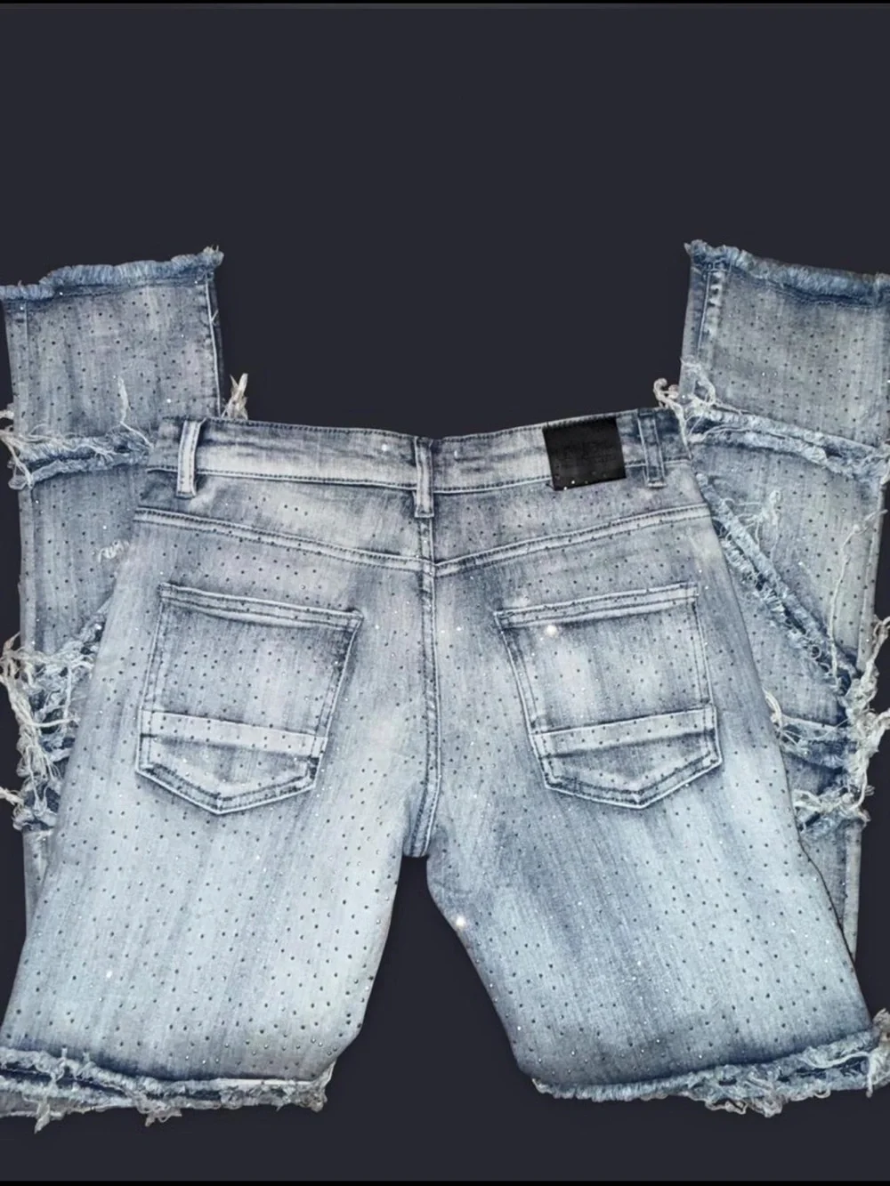 Light Wash Distressed Rhinestone Jeans - Picture 4 of 5